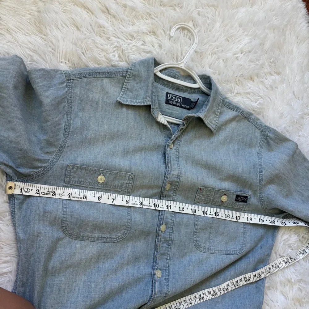 Vintage 90s/Y2K Polo Ralph Lauren Workwear Denim Utility Shirt Size Small Blue